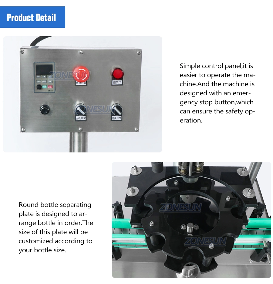 Zonesun Automatic Single Head Ropp Aluminium Cover Liquor Glass Wine Bottles Pilfer Proof Caps Screw Locking Capping Machines